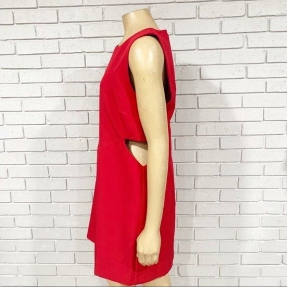 Anthropologie Red Sleeveless Side Cut Out Mini Shift Dress Round Neck Zip Back - Picture 9 of 13